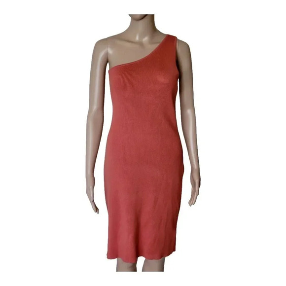 House of Harlow 1960 Ribbed One Shoulder rust orange Midi Dress Size L - Picture 3 of 7